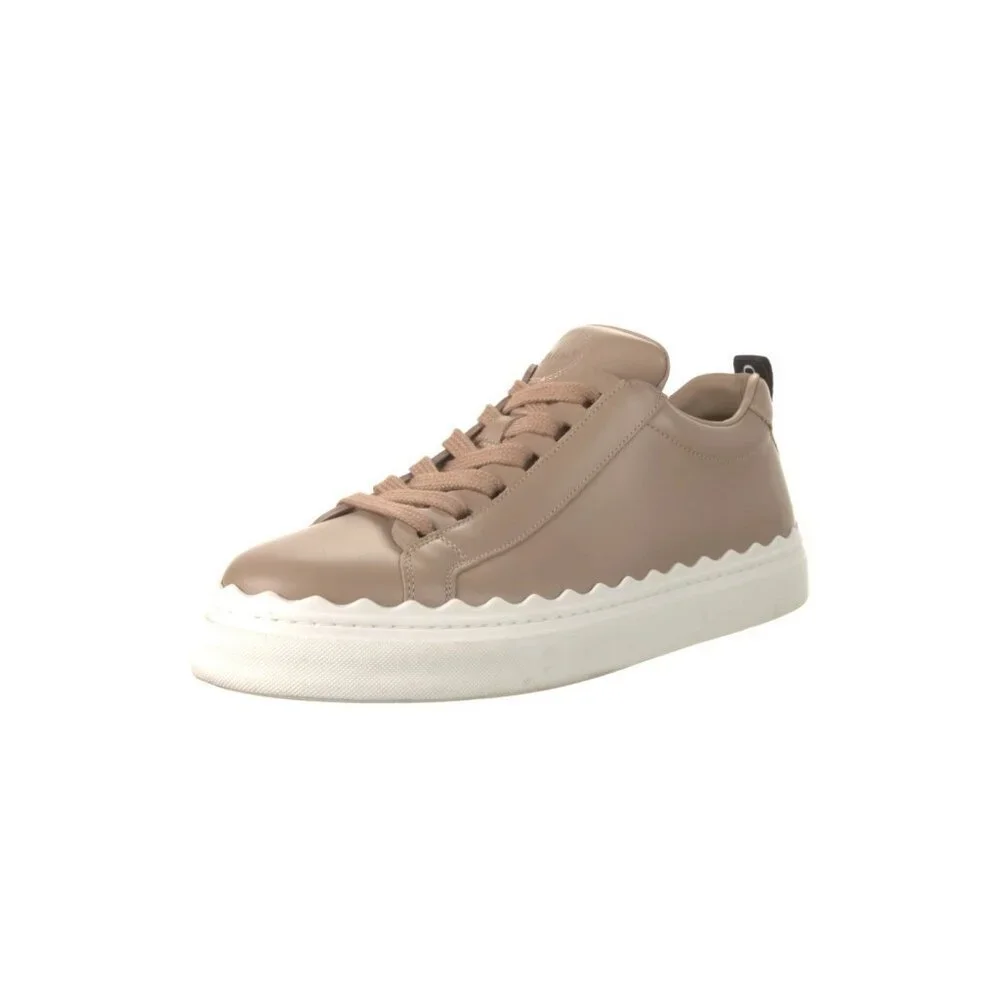 Chloé Lauren Leather Sneakers Sz 9~40 Beige Travel Shoes Sporty Comfy Designer‎